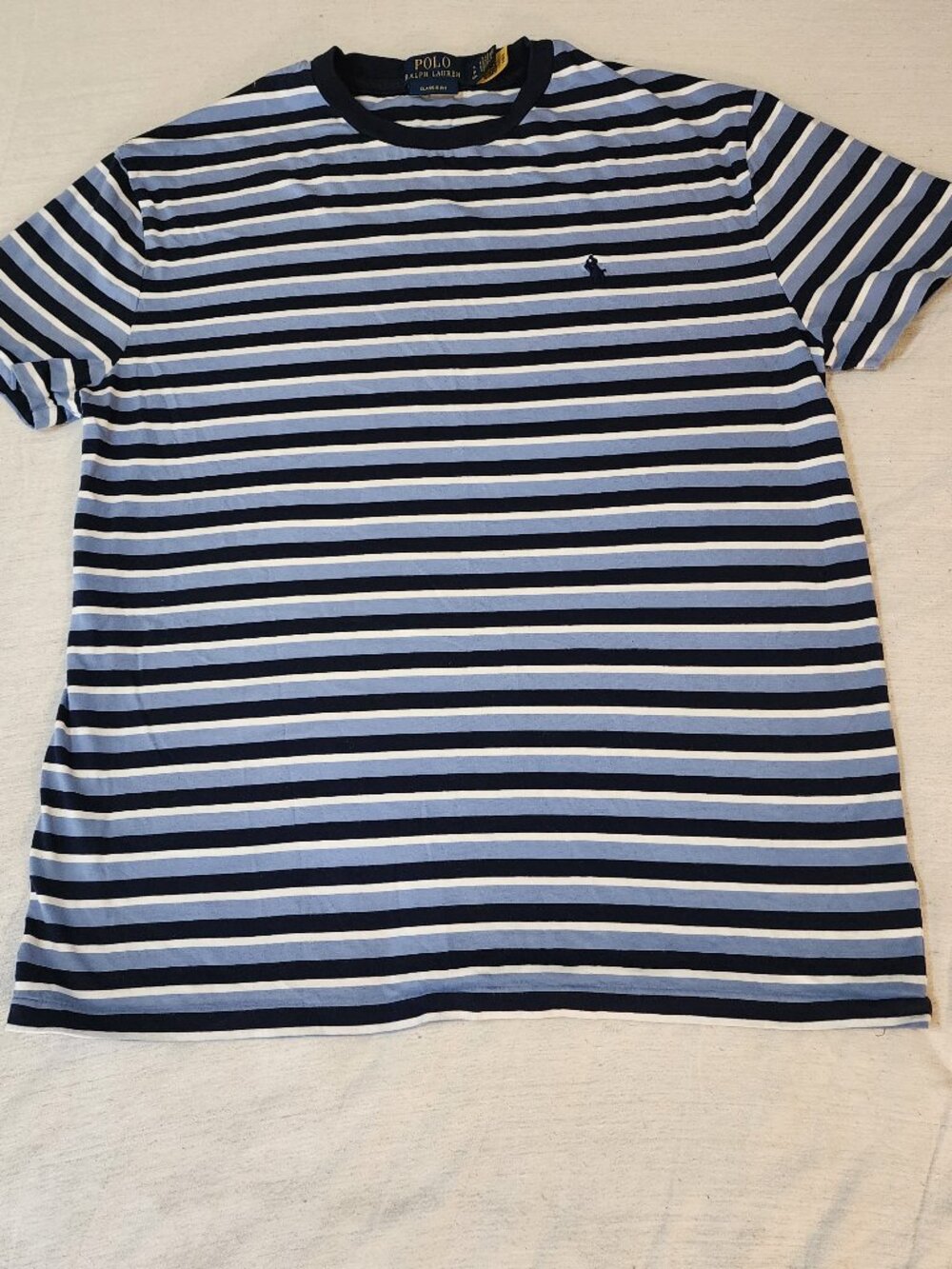 Polo Ralph Lauren Custom Slim Fit Striped Tee White Navy Blu Pony Men Size Small